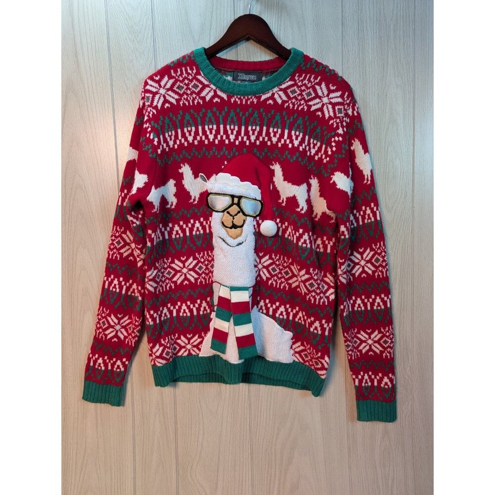 33 Degrees Llama Mutli-color Ugly Christmas Sweater Men's Size Medium Sunglasses